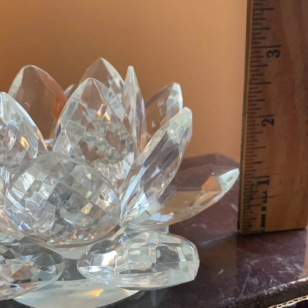Pair of new in box crystal lotus candleholders